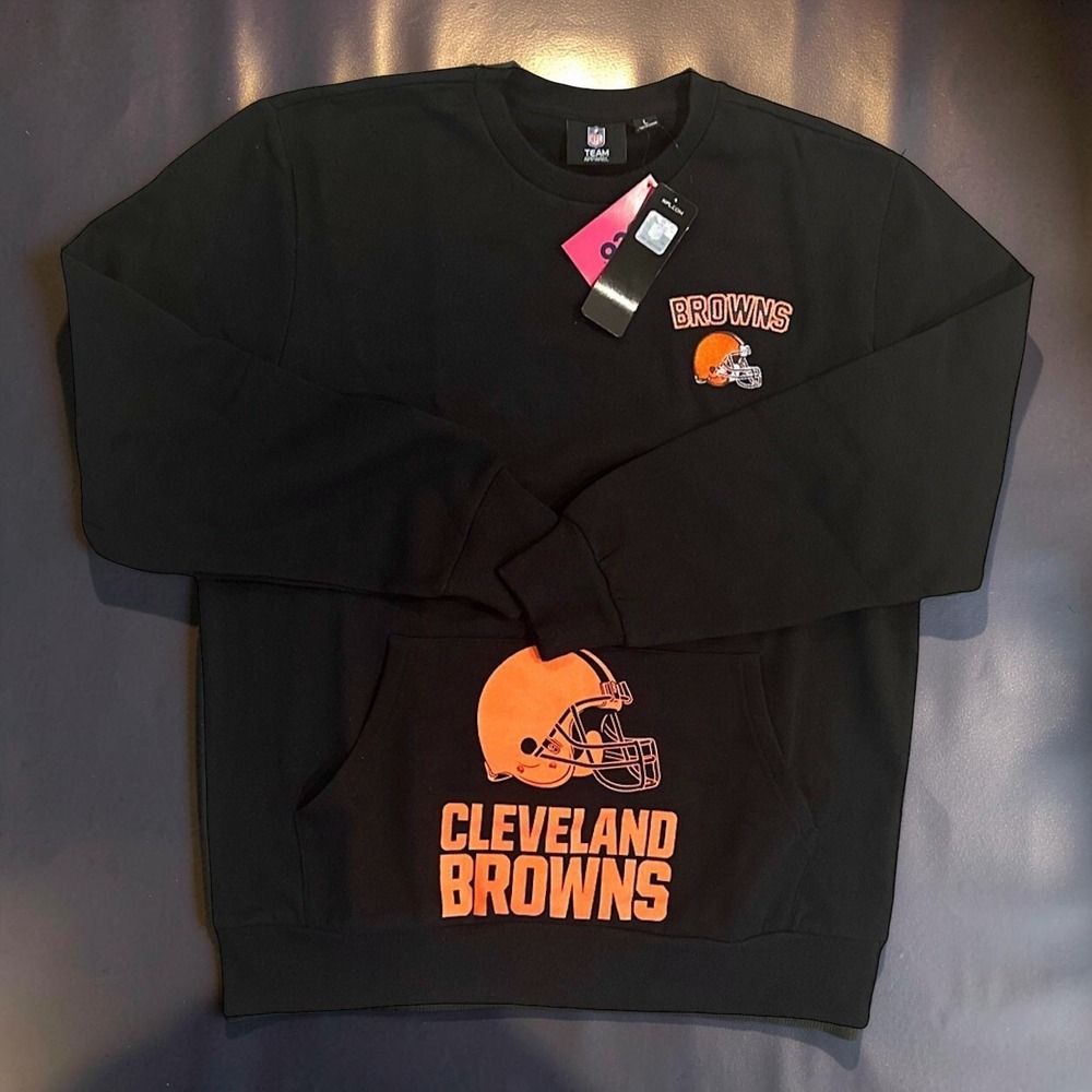 FOCO Cleveland Browns Sweatshirt Mens Large Black Crewneck with Pocket NFL NWT